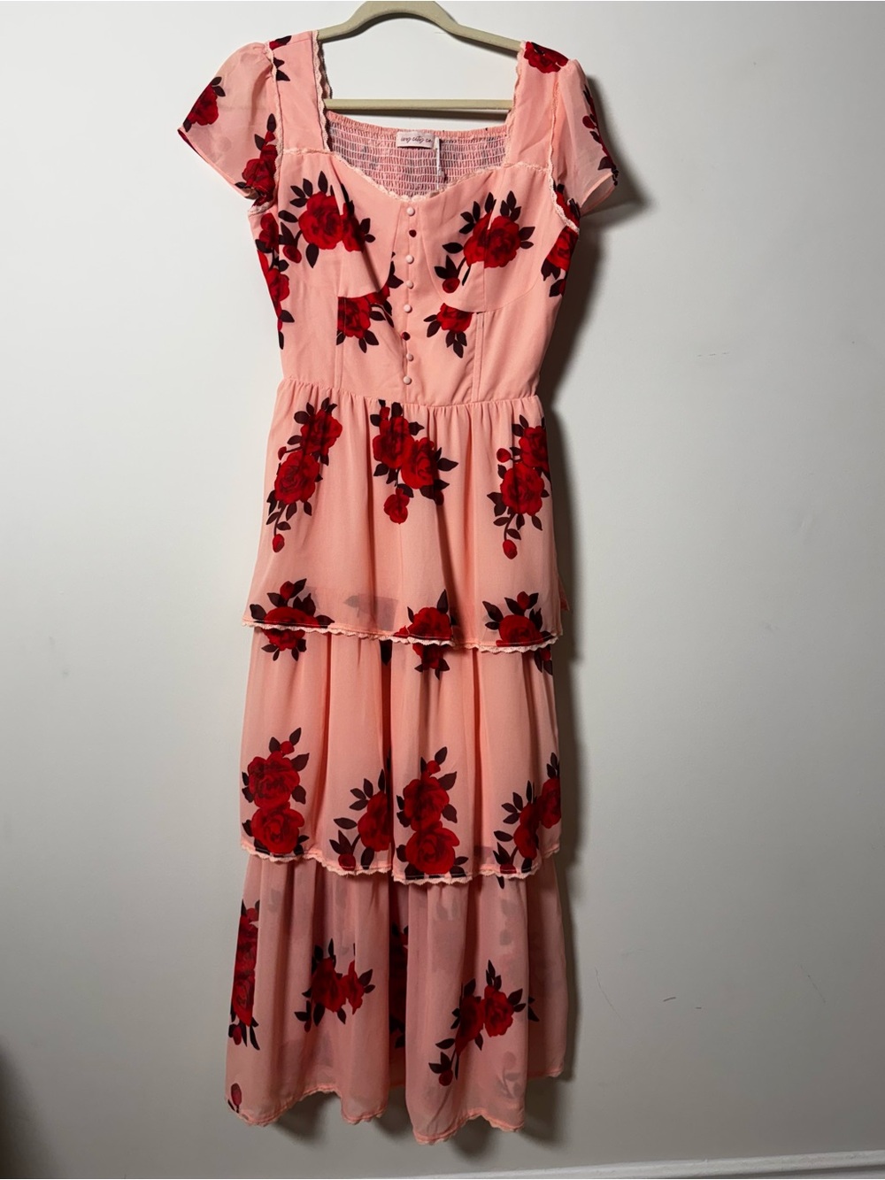 IVY CITY CO Feminine Roses are Red Tiered Coquette Romantic Maxi Dress NWT - Picture 6 of 9